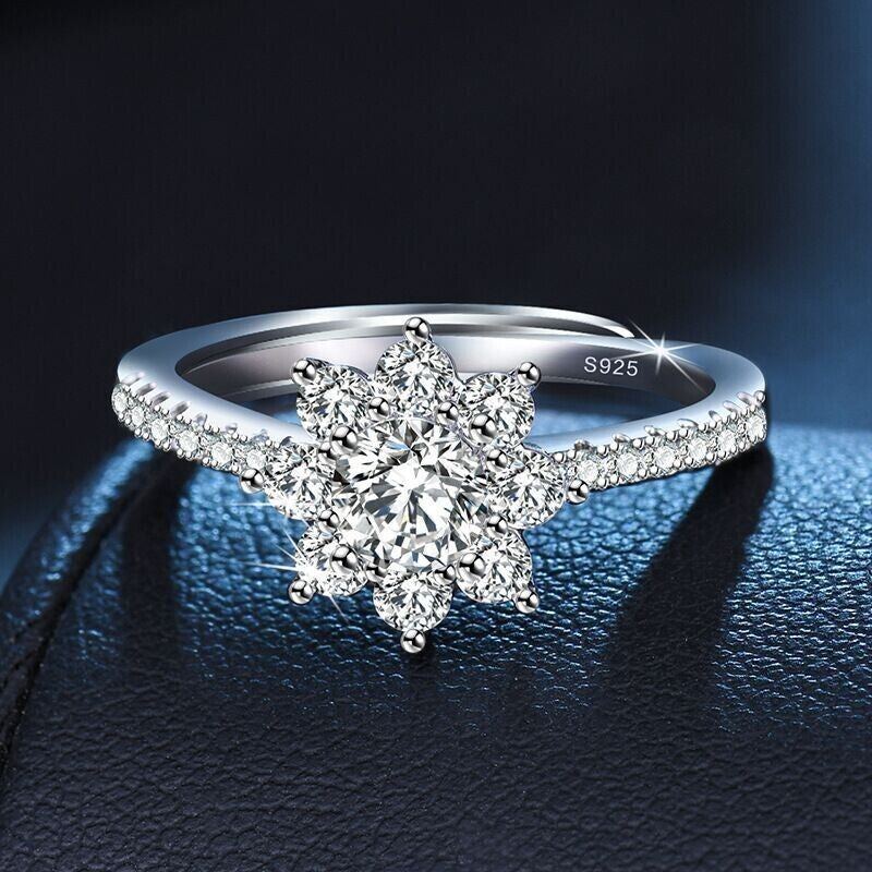 Crystal Snowflake Ring – 925 Sterling Silver