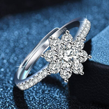 Crystal Snowflake Ring – 925 Sterling Silver