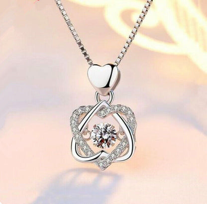 Crystal Heart Pendant Necklace – 925 Sterling Silver