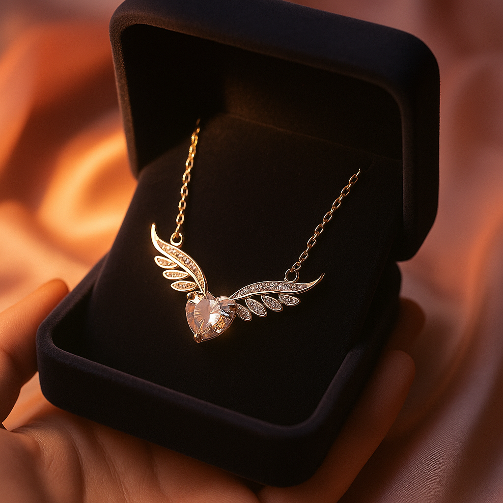Elegant Crystal Angel Wing Heart Choker Necklace Women Girls Silver Jewellery