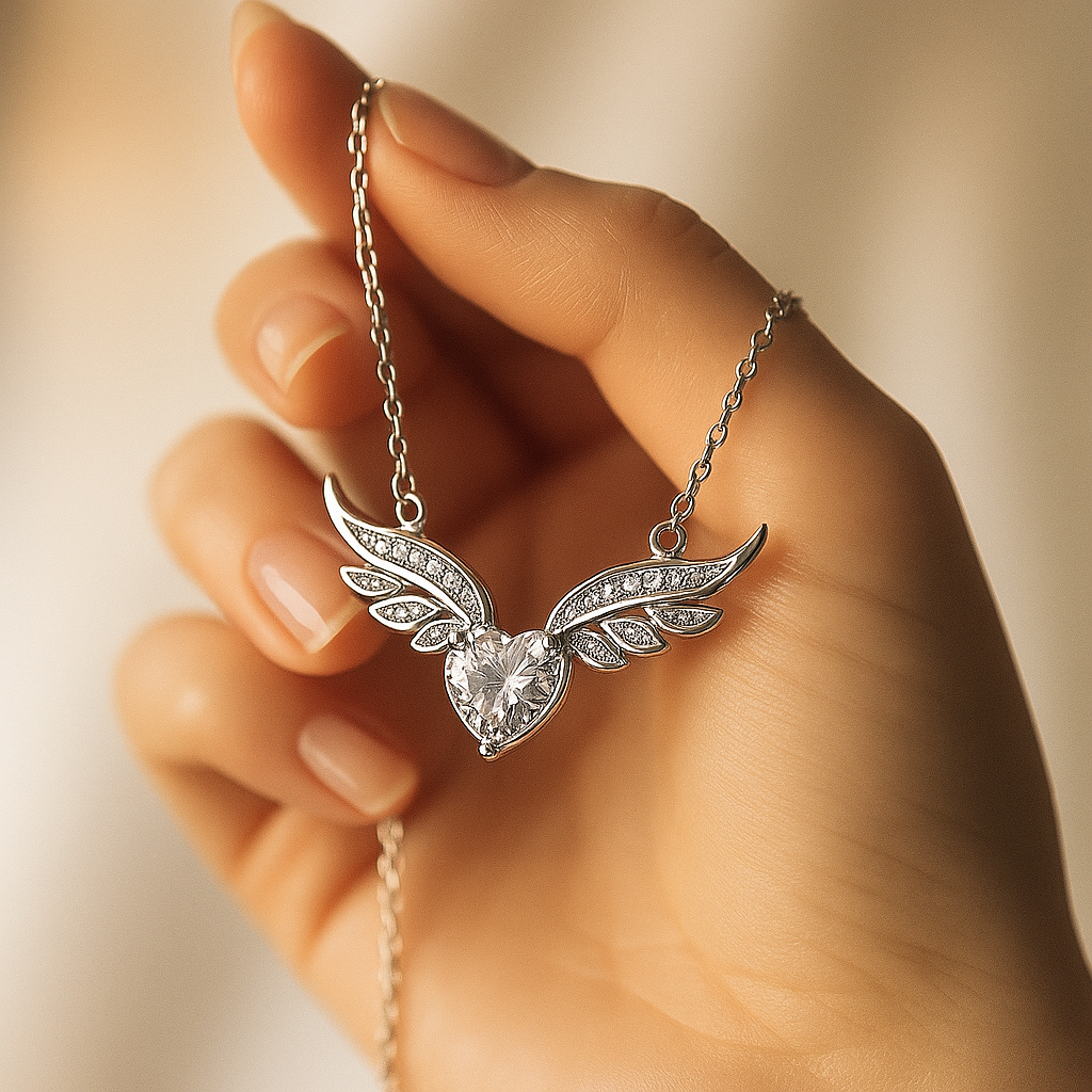 Elegant Crystal Angel Wing Heart Choker Necklace Women Girls Silver Jewellery