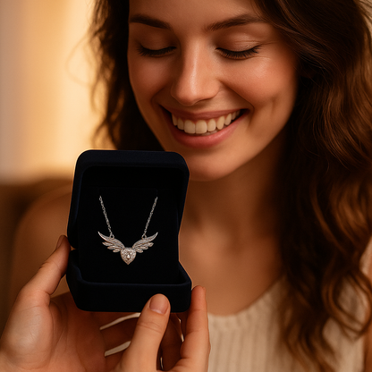 Elegant Crystal Angel Wing Heart Choker Necklace Women Girls Silver Jewellery