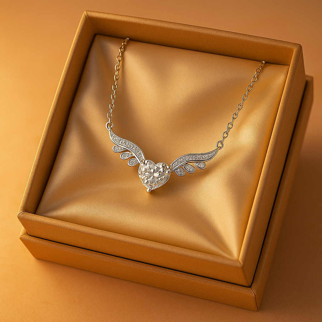 Elegant Crystal Angel Wing Heart Choker Necklace Women Girls Silver Jewellery