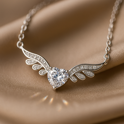 Elegant Crystal Angel Wing Heart Choker Necklace Women Girls Silver Jewellery