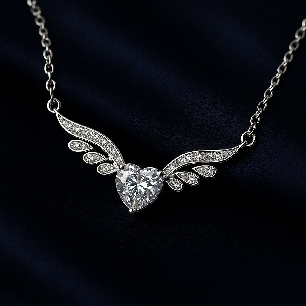 Elegant Crystal Angel Wing Heart Choker Necklace Women Girls Silver Jewellery