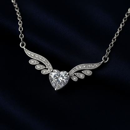 Elegant Crystal Angel Wing Heart Choker Necklace Women Girls Silver Jewellery